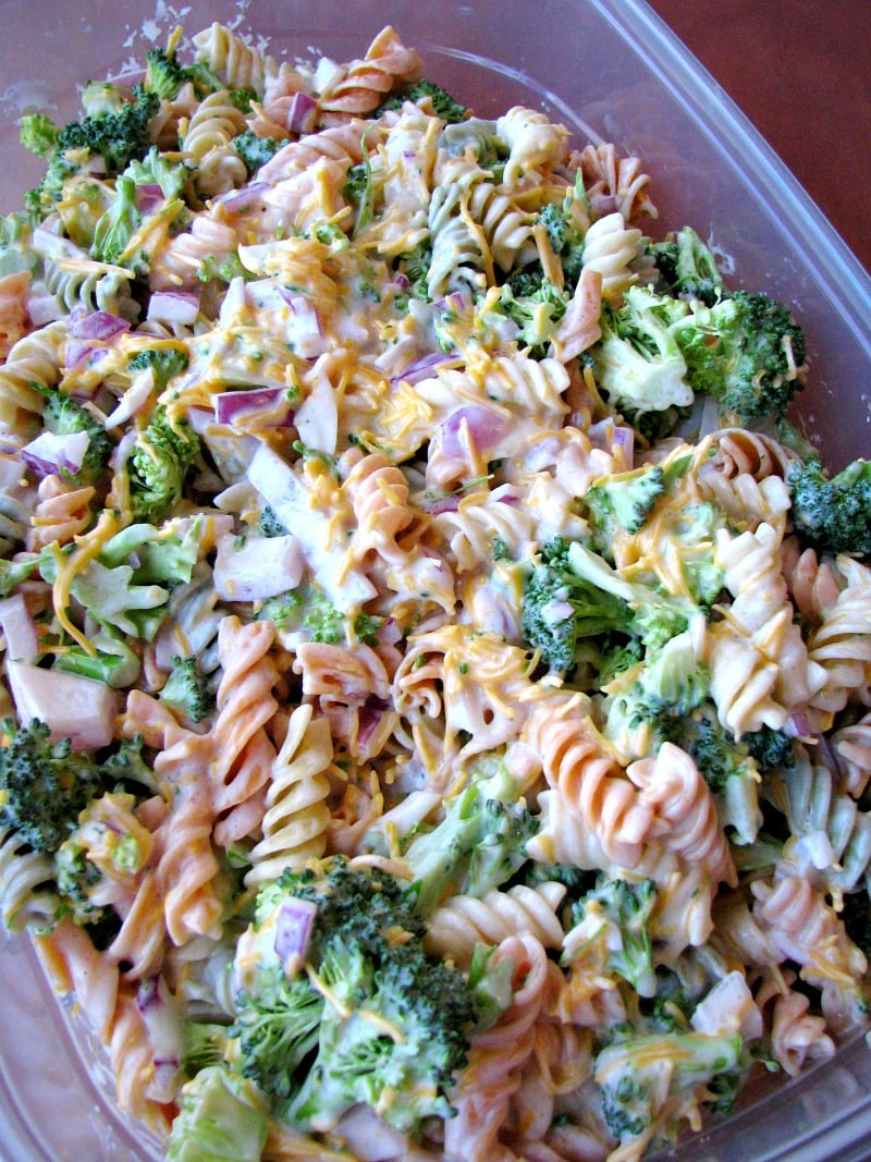  Rotini pasta, fresh broccoli florets, diced red onion, and a sweet mayonnaise dressing, this Broccoli Cheddar Pasta Salad is perfect for summertime cookouts, family get together's, or anytime. 