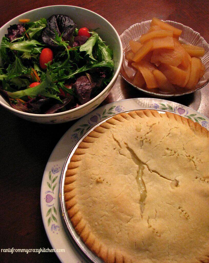 Complete Meal with Marie Callender Pot Pie and slow cooker cinnamon apples