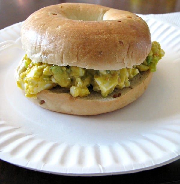 Avocado Sriracha Egg Salad Bagel Sandwich- Make the night before and cover tightly for a great, quick and easy breakfast in the morning! 
