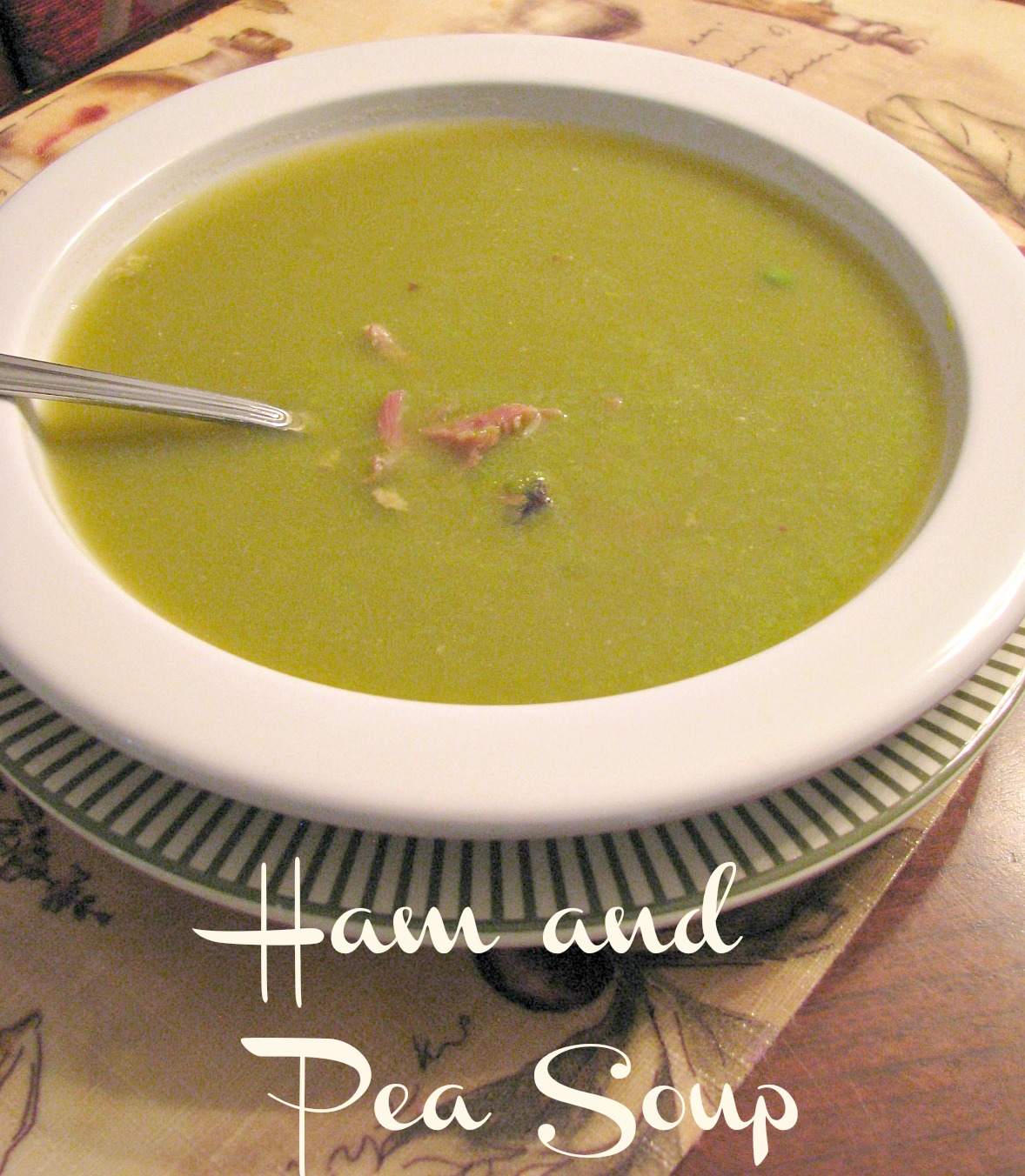 Ham and Pea Soup- Made with a delicious ham stock from a leftover meaty ham bone and frozen peas for vibrate color. 