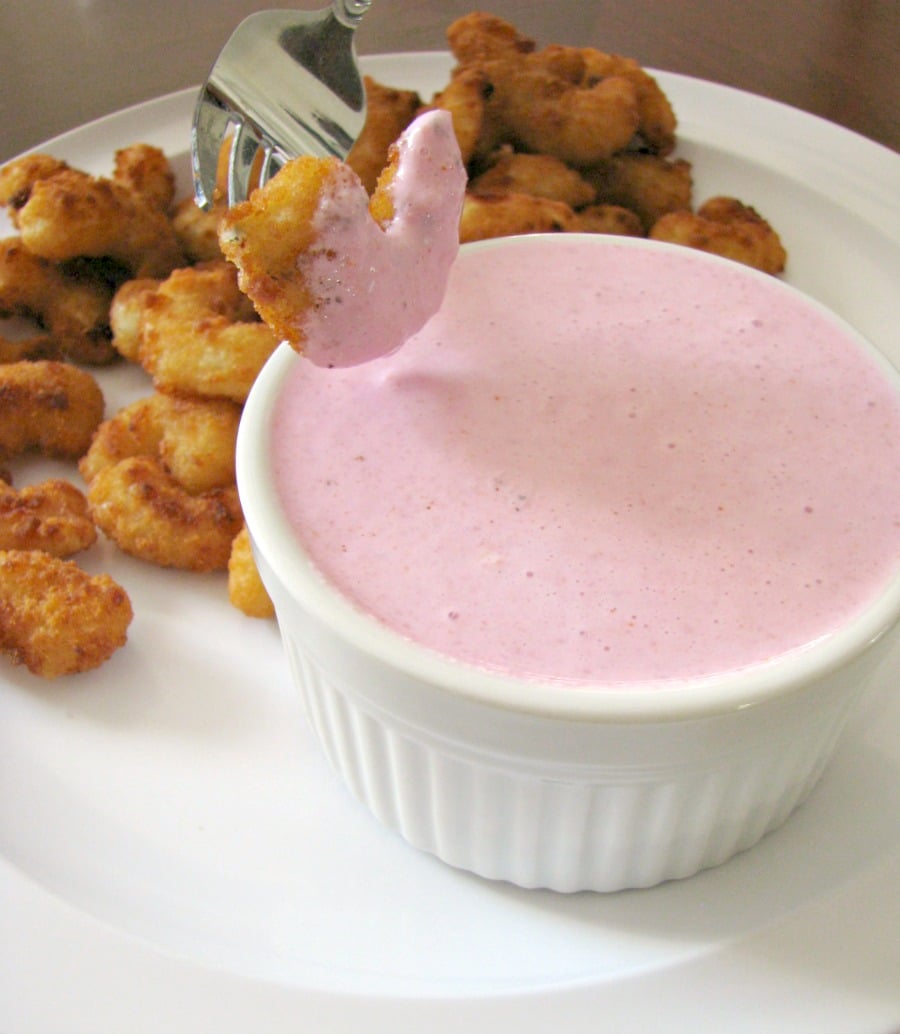 Horseradish Dipping Sauce- A light, creamy, hot dipping sauce made with red beet horseradish. Great with shrimp, chicken, or fresh veggies! 