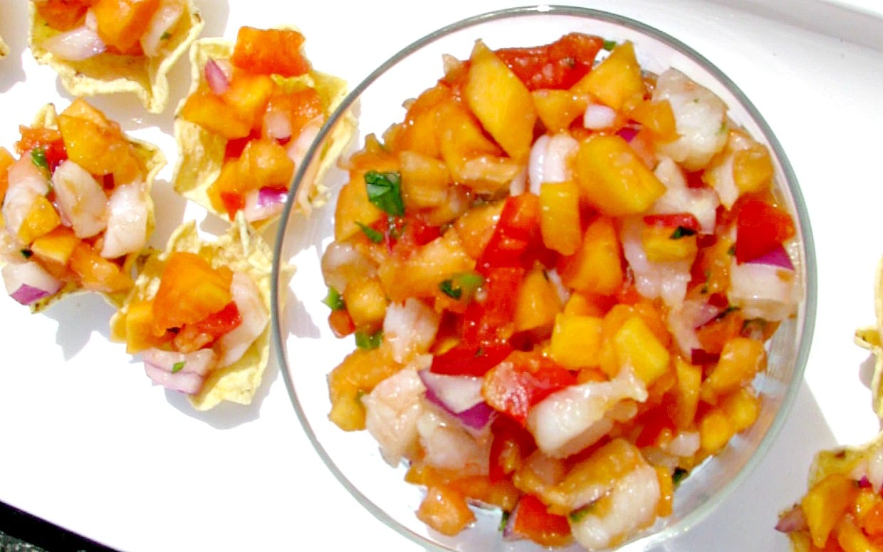 Shrimp and Papaya Salsa- Flavorful, filling summertime salsa great for a crowd! 