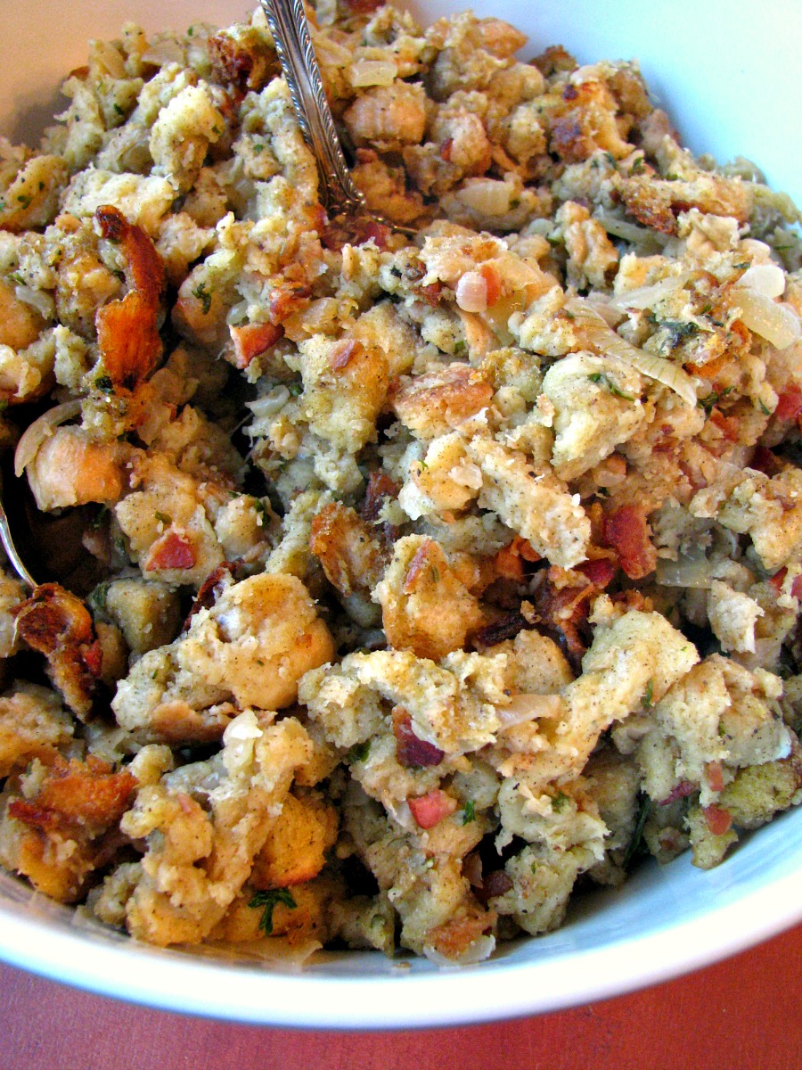 Slow Cooker Stuffing with Bacon, Onions, and Sage- save room in your oven and make stuffing in your slow cooker this Thanksgiving. 