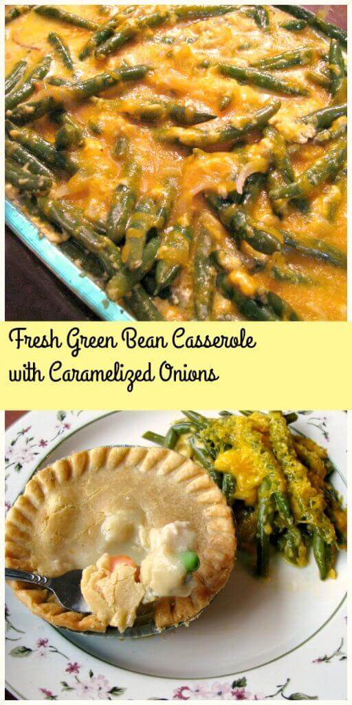 Fresh green bean casserole made with caramelized onions, cream and cheddar cheese. Use fresh green beans in this non-traditional green bean casserole.