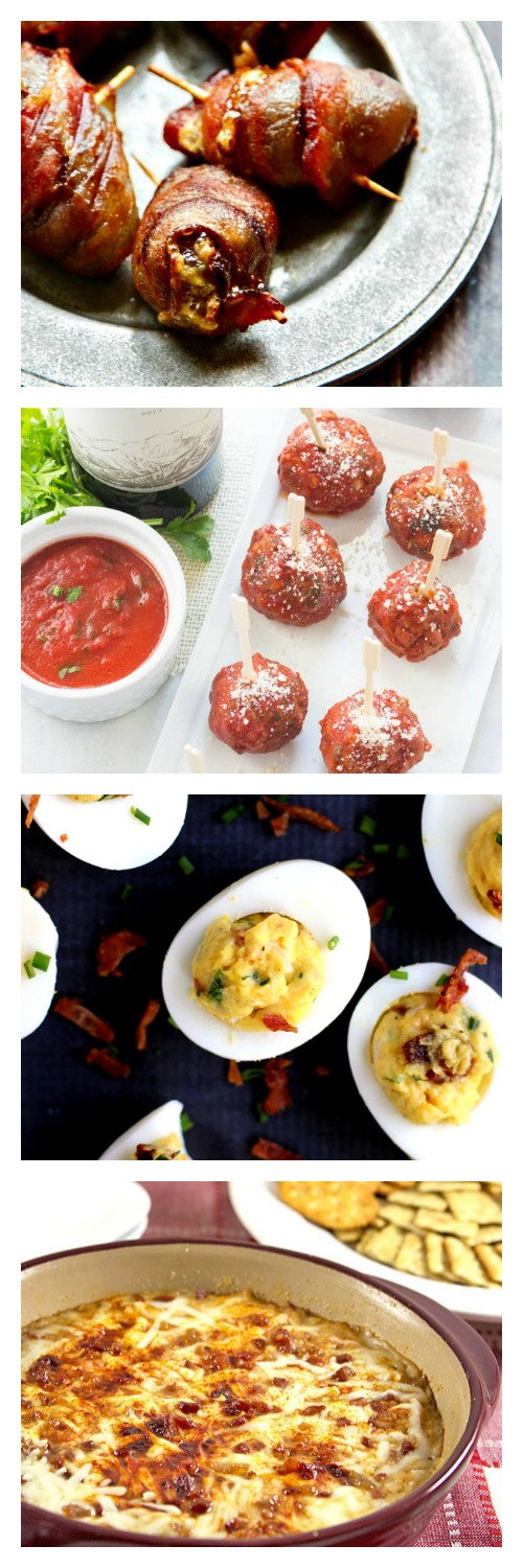 Party Appetizer recipes including Hot Clams Casino Dip, Bacon Wrapped Dates with Blue Cheese, and more! 