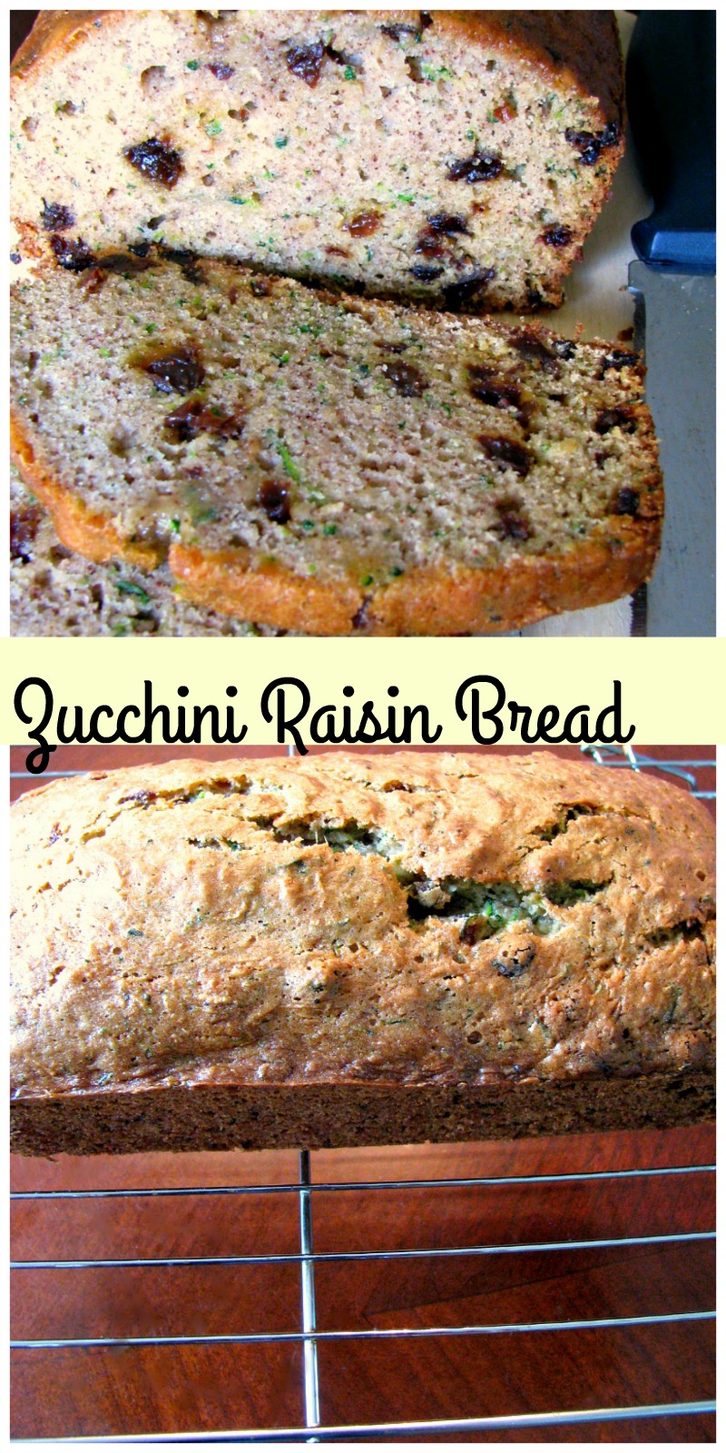 Sweet, delicious zucchini bread made with raisins and nut-free. 