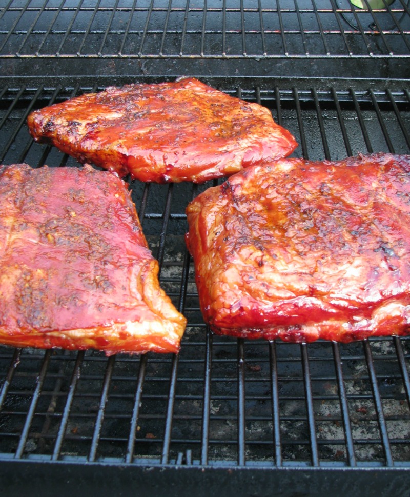 Cajun Blueberry BBQ Ribs on the grill. 