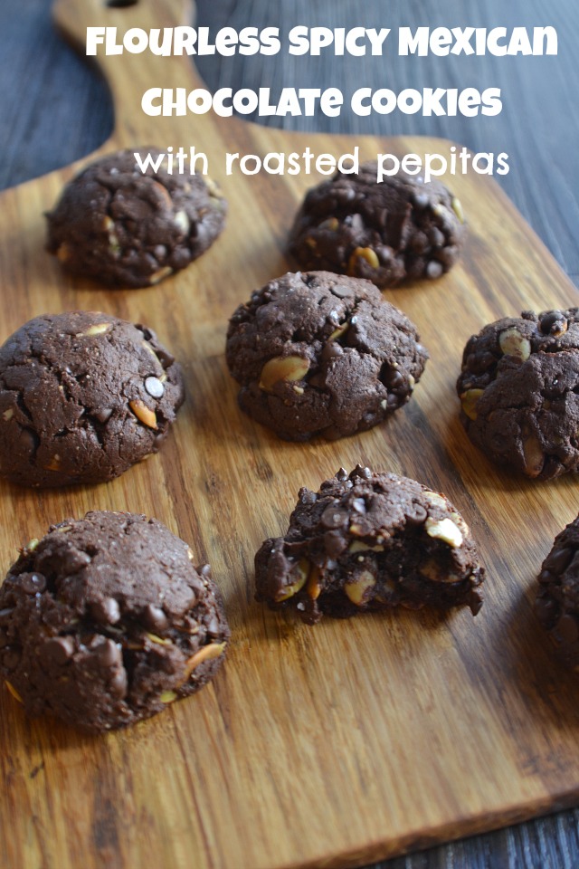 Flourless Mexican Chocolate Cookies with Spicy Roasted Pepitas 