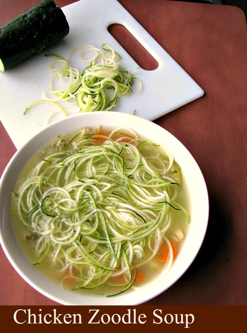 Healthy and filling, easy to make Chicken Zoodle Soup made with leftover chicken and zucchini noodles, perfect for the cold weather.