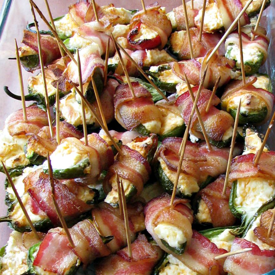 Photo of a pan of Bacon-Wrapped Jalapeno Poppers