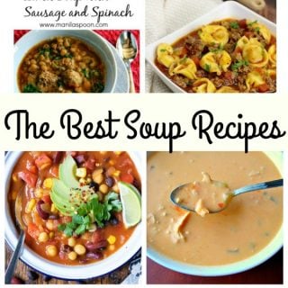 Collage photo of various kinds of bowls of soup with text The Best Soup Recipes