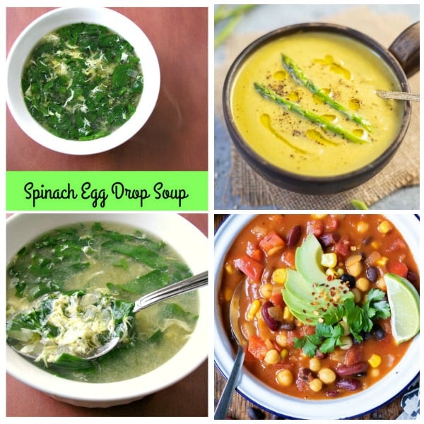 Collage photo of three bowls of vegetable soups