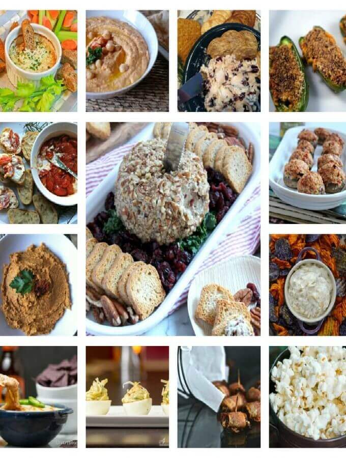 Collage photo of a group of New Year's Eve party appetizers.