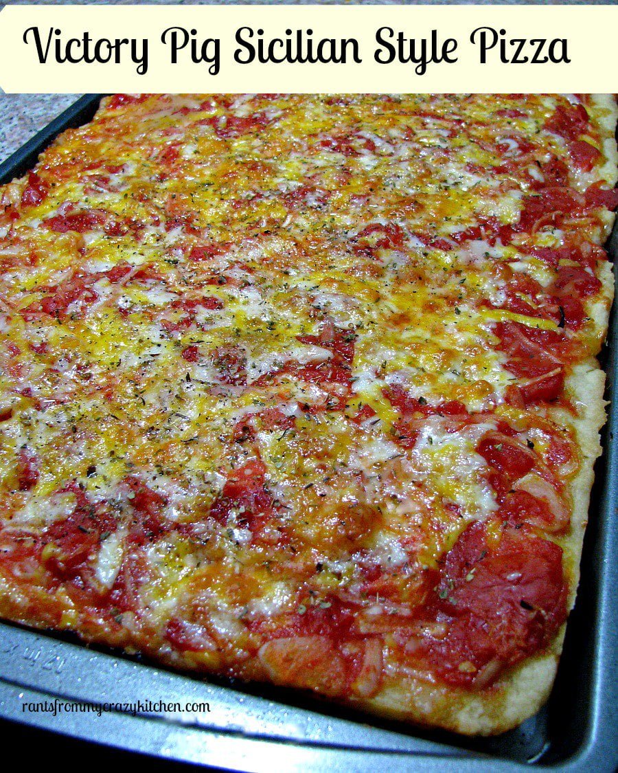 Photo of a whole pan of Victory Pig Sicilian Style Pizza