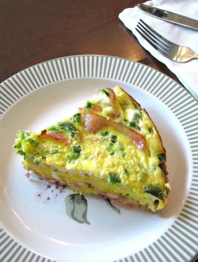 Easy to make, with eggs, bacon, jalapenos, and goat cheese, this Bacon Jalapeno Crustless Quiche can be on your table in just thirty-five minutes.