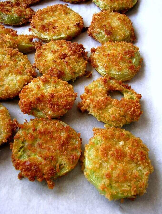 Photo of Crispy Fried Green Tomatoes on white parchment paper