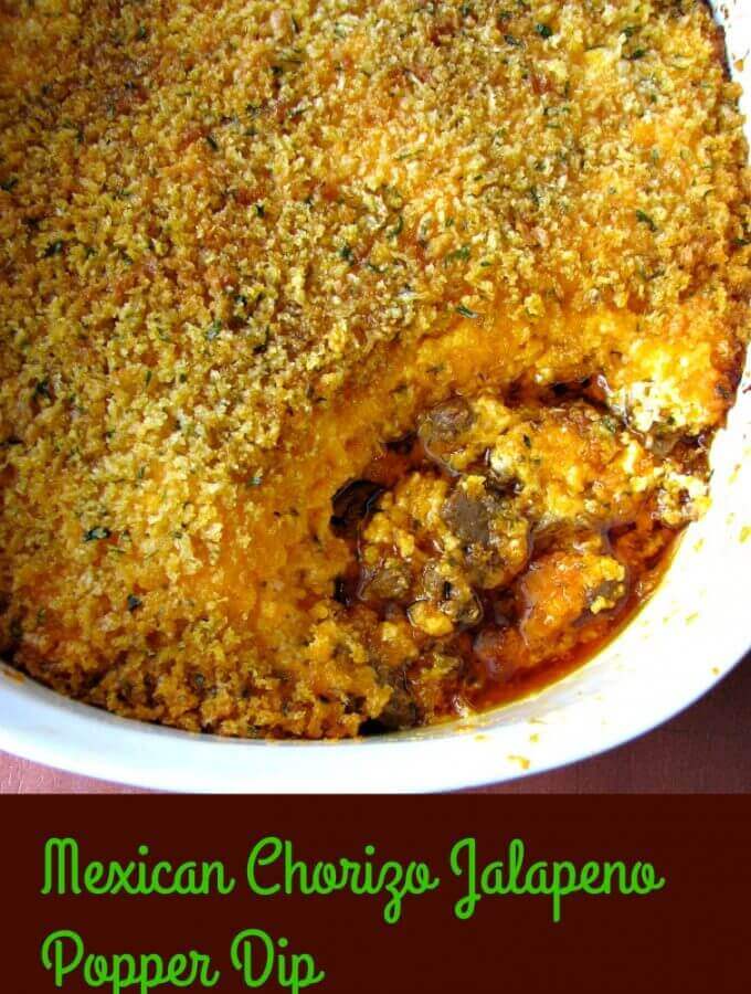 Cheesy, spicy Mexican Chorizo Jalapeno Popper Dip is perfect for a group tailgating at the game or at home!