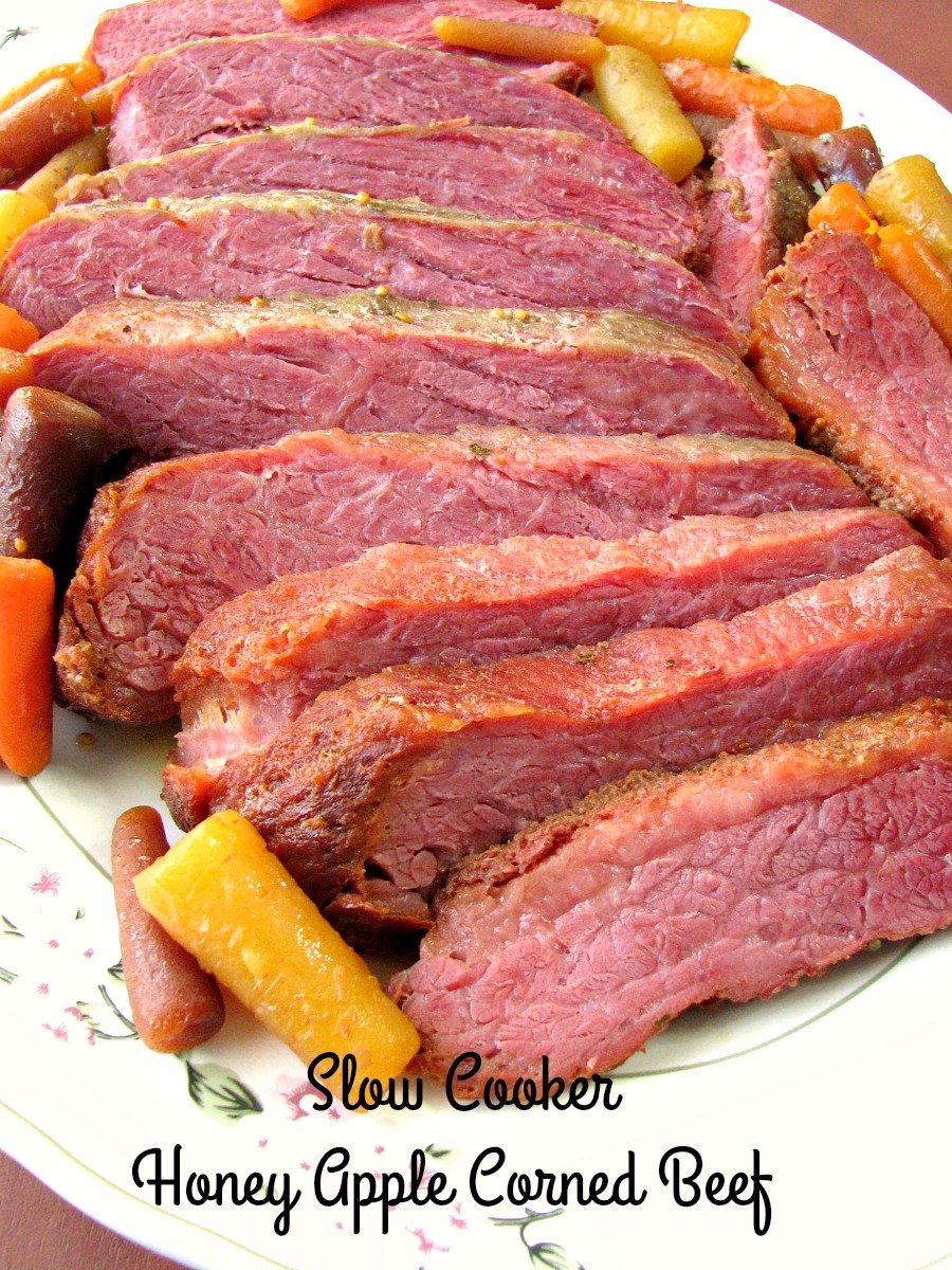 Three ingredient Slow Cooker Honey Apple Corned Beef made with only apple juice and honey is great for St. Patrick's Day or any day of the week. 