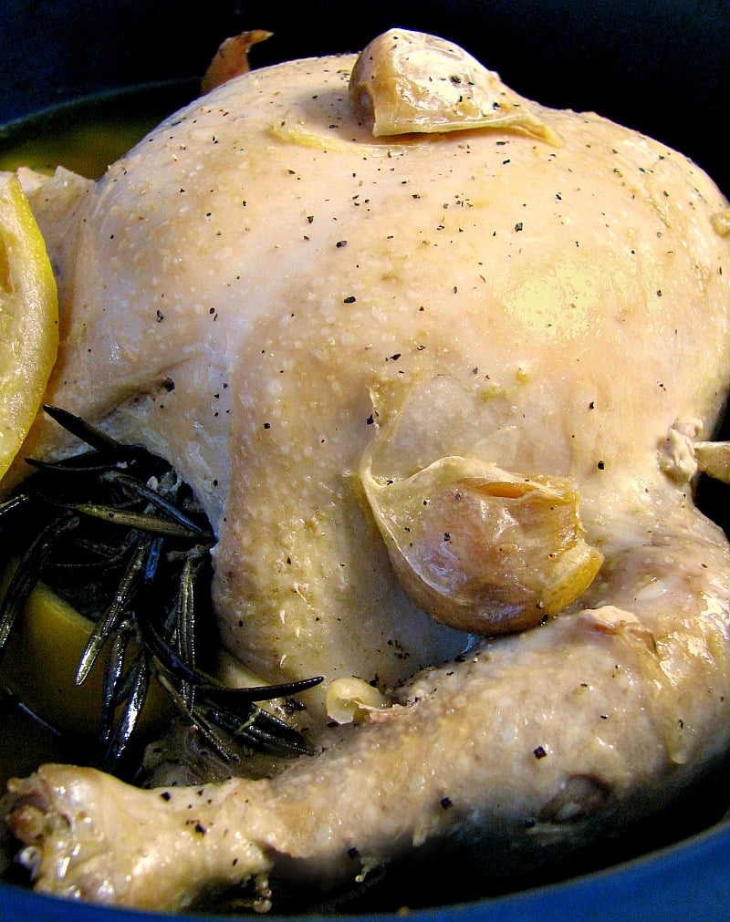 Quick to assemble, full of flavor, Slow Cooker Lemon Garlic Chicken, a whole roasted chicken made with fresh garlic, lemons, herbs, and butter. This is a slow cooker recipe perfect for busy families! 