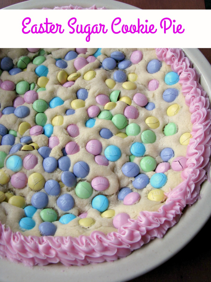 This Easter Sugar Cookie Pie, made with refrigerated cookie dough and pastel colored chocolate candy, is a great, easy, sweet treat.