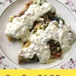 Have chile rellenos for brunch with these Cheesy Bacon Chile Rellenos topped with chipotle cilantro cream sauce.