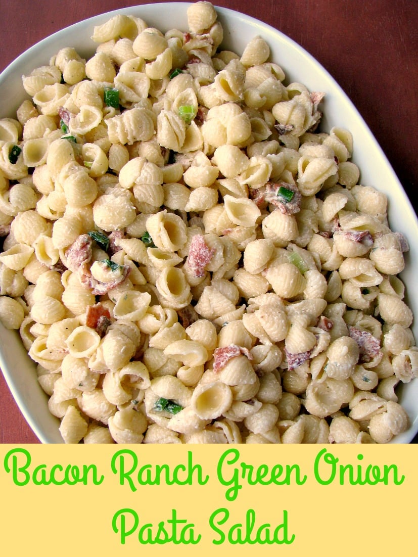 Lightly creamy Bacon Ranch Green Onion Pasta Salad is made for a crowd with just a few ingredients that can be prepared ahead. 