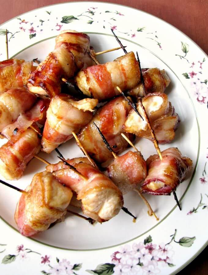 These sweet Brown Sugar Bacon Wrapped Chicken Bites are the perfect three-ingredient party appetizer. They keep well in a slow cooker set to keep warm, but they won't last!