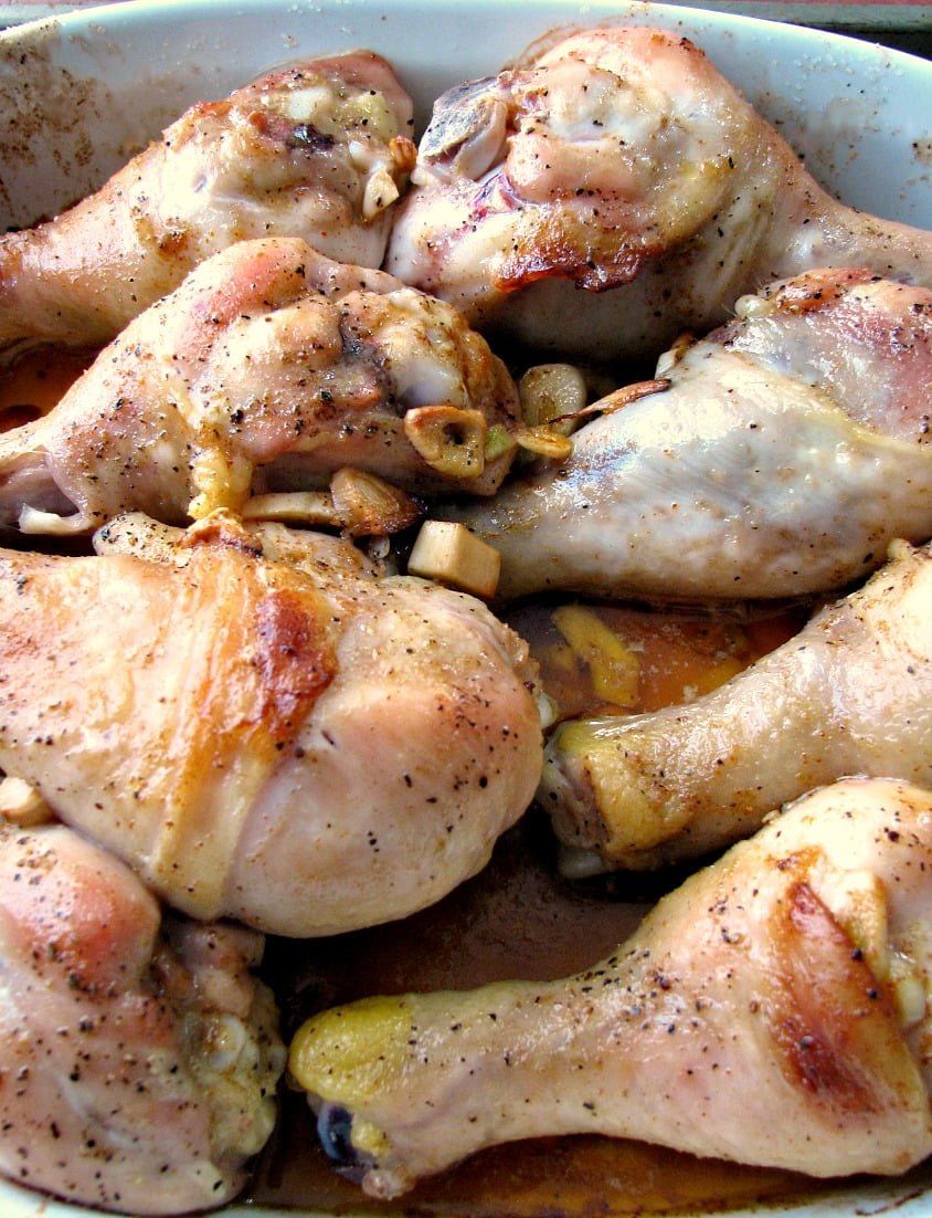 An easy to make dinner main dish ready in 45 minutes, Roasted Garlic Butter Chicken Legs are juicy bone-in chicken legs with butter and lots of garlic.