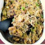 Made with a mixture of crumbled cornbread and day-old white bread with toasted chopped pecans and walnuts, this Cornbread Pecan Walnut Stuffing is perfect for Thanksgiving! 