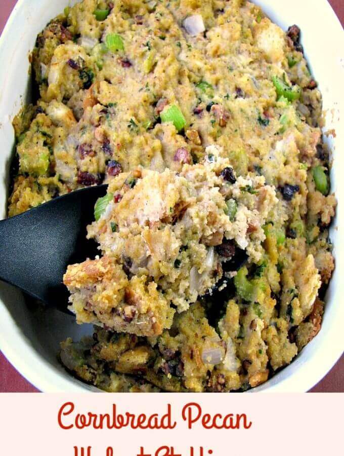Made with a mixture of crumbled cornbread and day-old white bread with toasted chopped pecans and walnuts, this Cornbread Pecan Walnut Stuffing is perfect for Thanksgiving! 