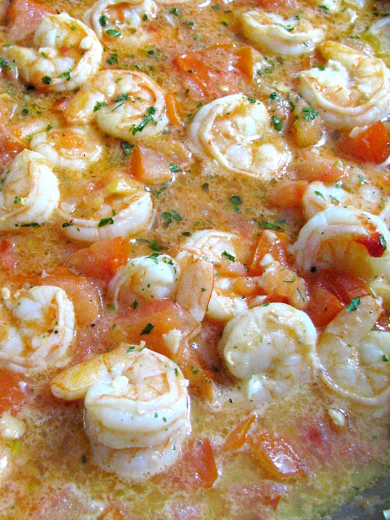 Red Shrimp Scampi- Shrimp in a garlic tomato butter sauce.