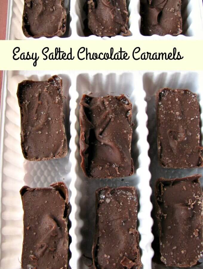 photo of easy salted chocolate caramels in a white plastic tray