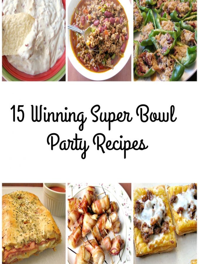 Collage photo of super bowl party food recipes with text