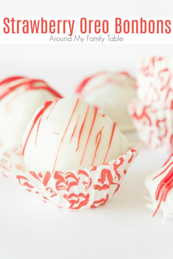 photo of Strawberry Oreo Bonbons in red and white wrappers