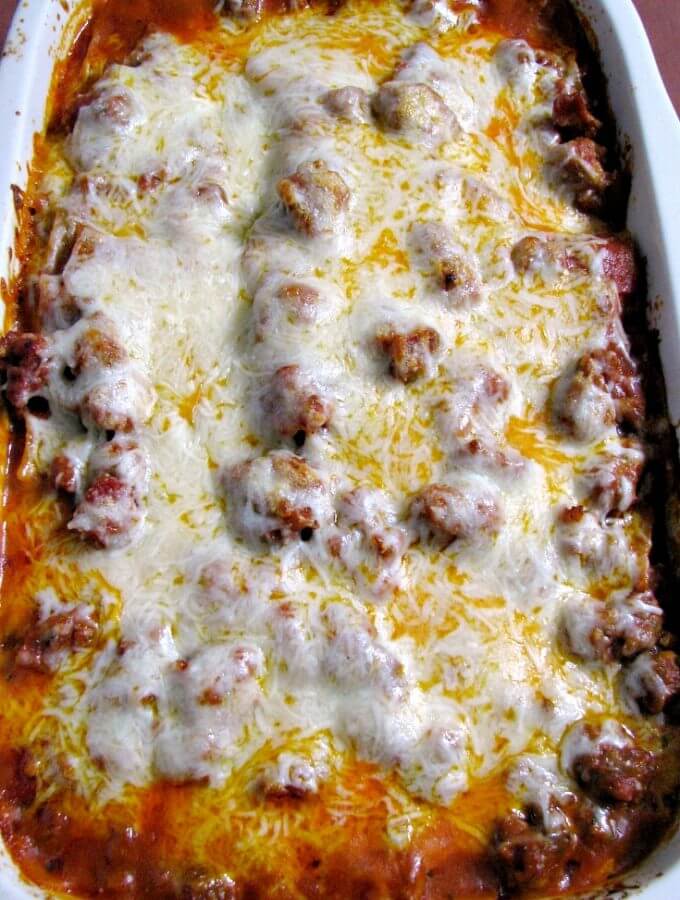 Overhead photo of baked Easy Italian Sausage Lasagna