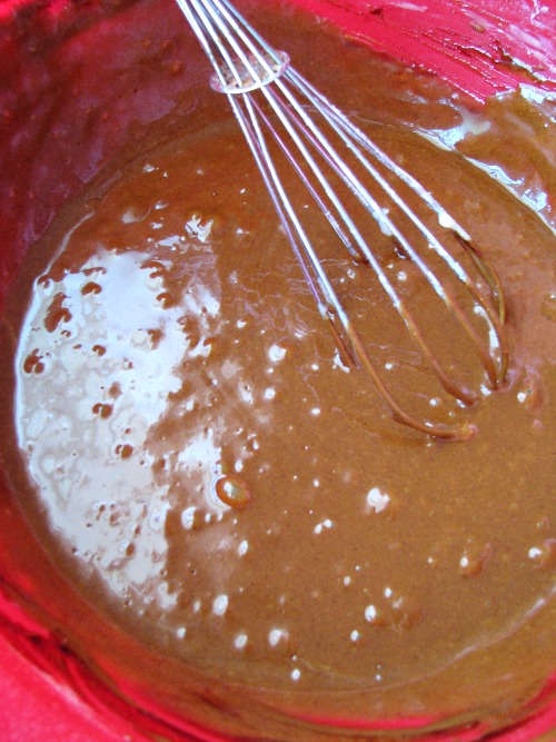 photo of espresso coffee cake batter in a red bowl