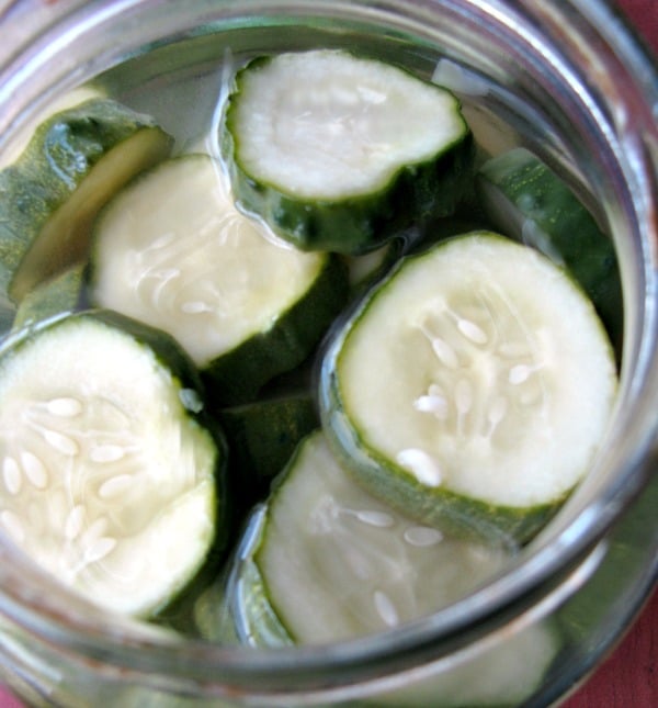 Close up photo of Sweet Horseradish Pickles in a glass jar 