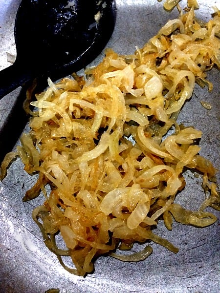 Photo of caramelized onions in a skillet
