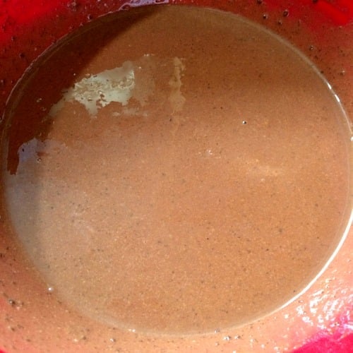 Photo of fully mixed chocolate eggnog pudding 