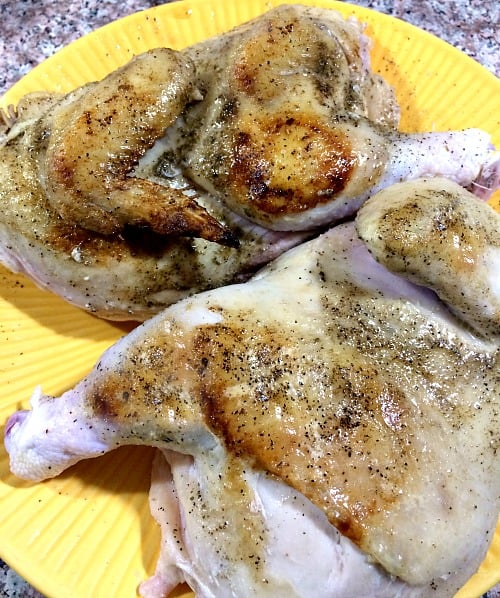 Photo of browned split chicken 