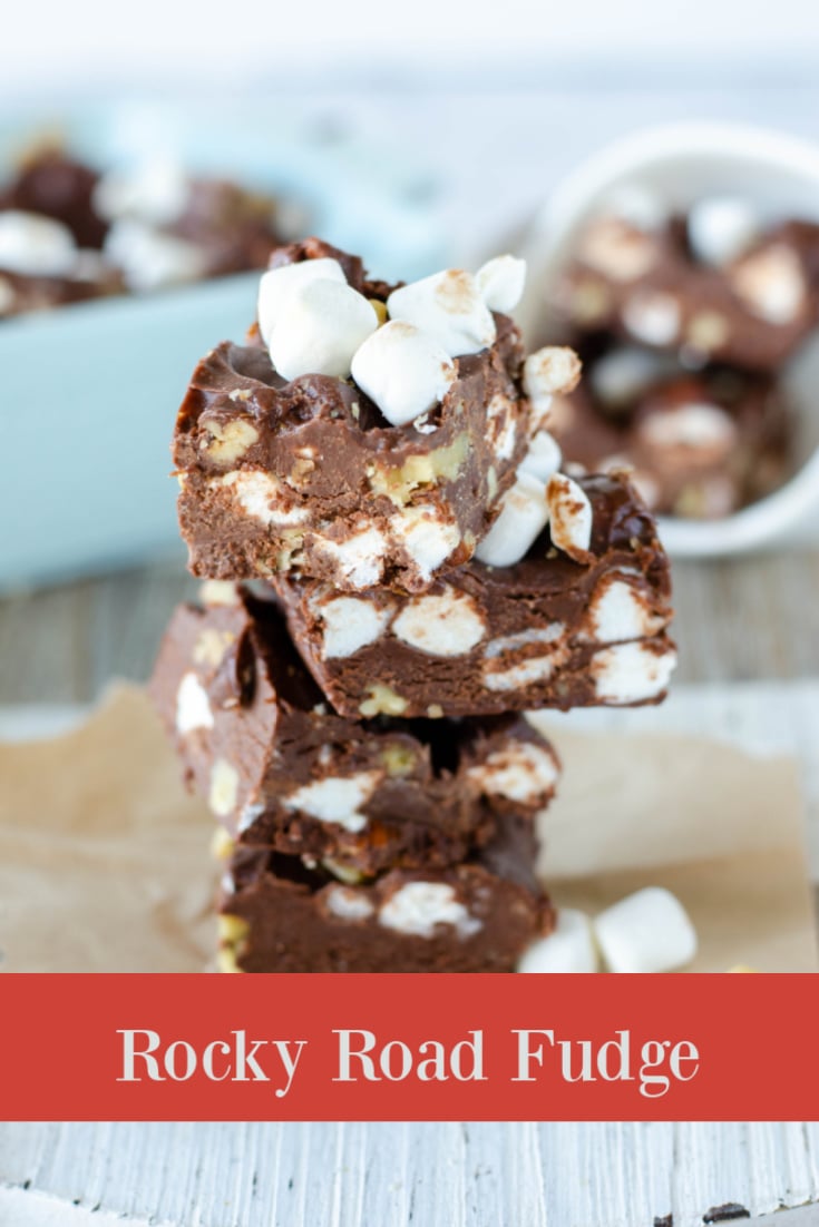 photo of rocky road fudge with a text overlay title
