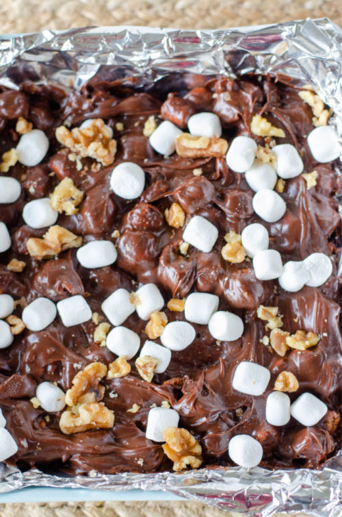 photo of rocky road fudge in a pan