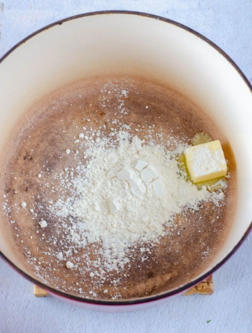 flour and butter in a large pot 